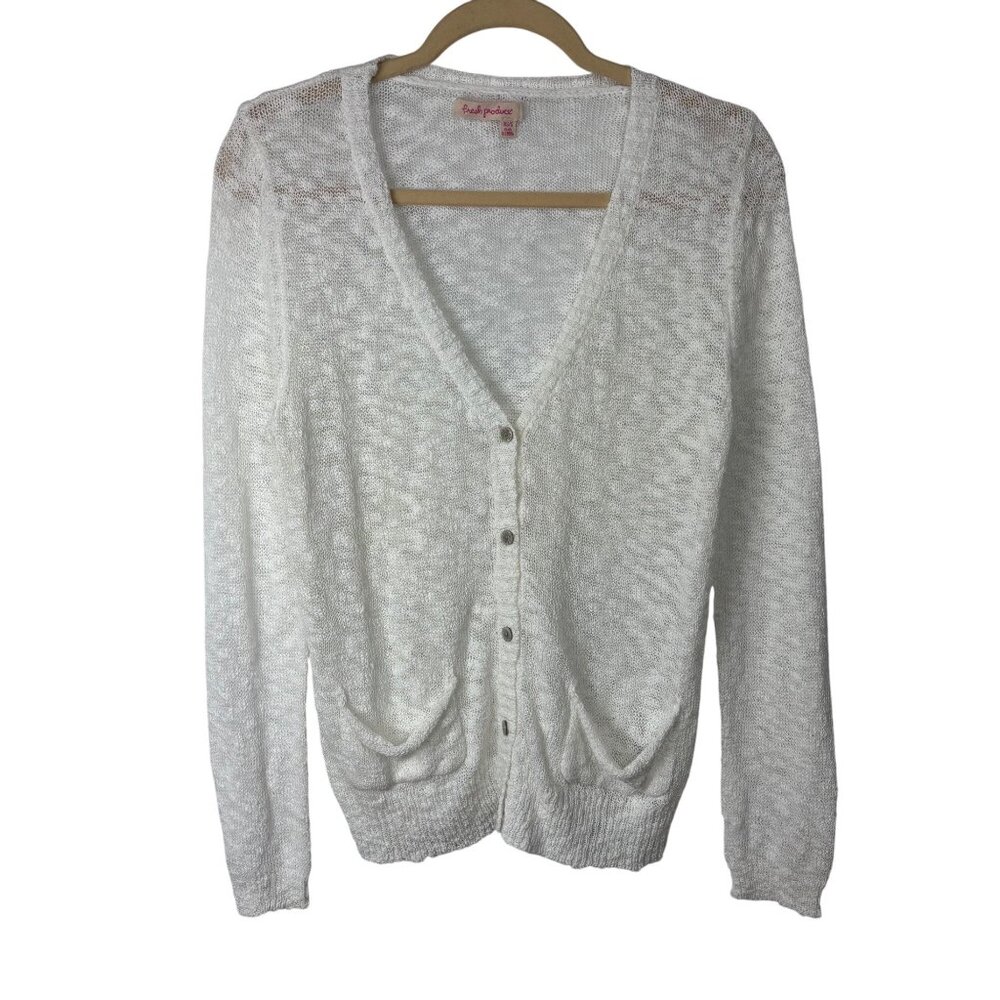 Fresh Produce Womens White Knit Button Cardigan XS/S Cotton Blend Long Sleeve